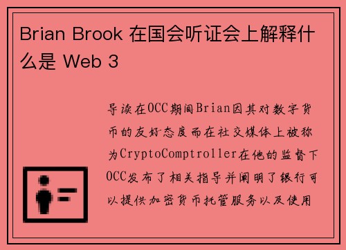 Brian Brook 在国会听证会上解释什么是 Web 3